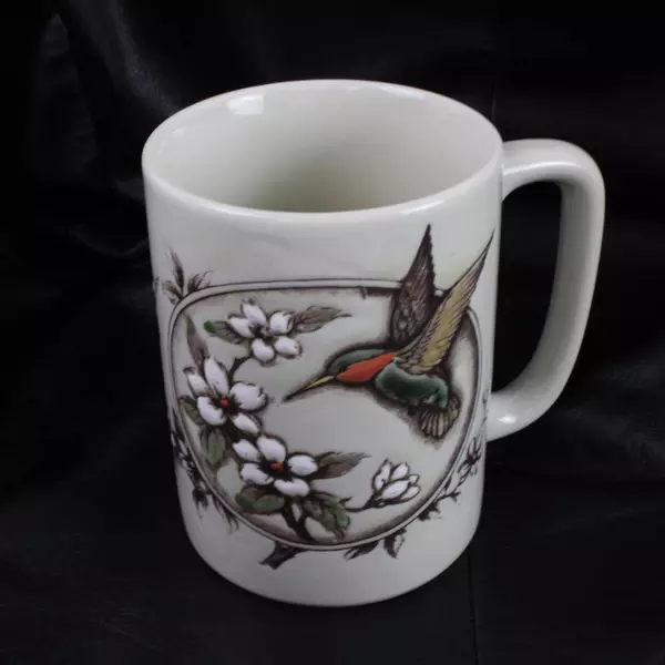 Otagiri Ceramic Embossed Hummingbirds Flowers Coffee Cup Mug Vintage 4" Tall