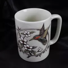 Otagiri Ceramic Embossed Hummingbirds Flowers Coffee Cup Mug Vintage 4" Tall
