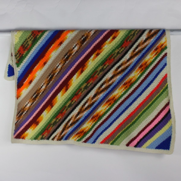 Handmade Multicolor Striped Knitted Throw Blanket 55" x 54"