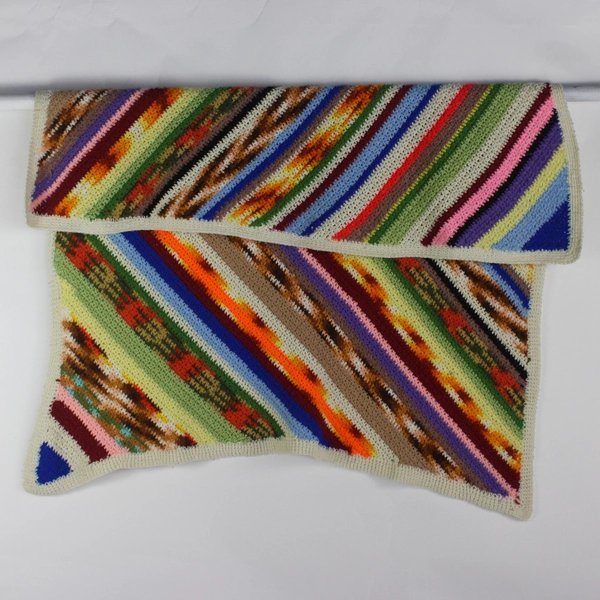 Handmade Multicolor Striped Knitted Throw Blanket 55" x 54"