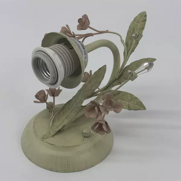 Tole Electric Wall Sconce Green With Pink Flowers Green Leaves Crystals