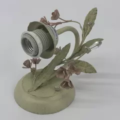 Tole Electric Wall Sconce Green With Pink Flowers Green Leaves Crystals