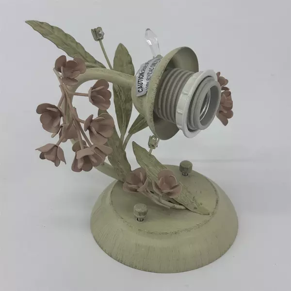 Tole Electric Wall Sconce Green With Pink Flowers Green Leaves Crystals