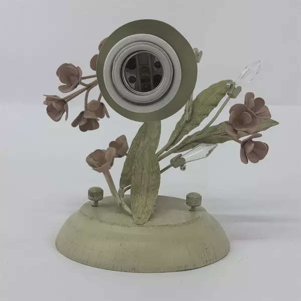 Tole Electric Wall Sconce Green With Pink Flowers Green Leaves Crystals