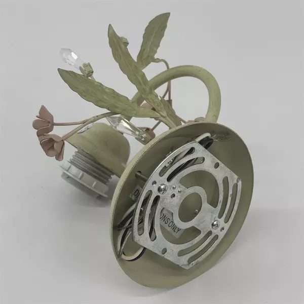 Tole Electric Wall Sconce Green With Pink Flowers Green Leaves Crystals