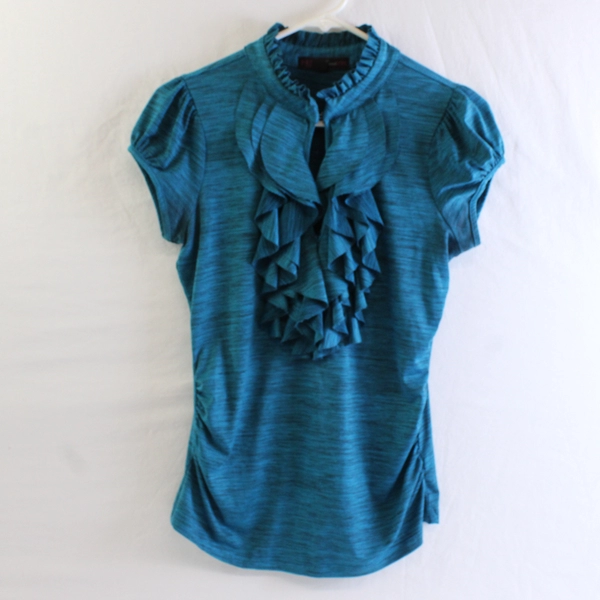 HeartSoul Blue Ruffled Cap Sleeve Blouse Women's Size Medium