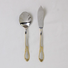 Lot of 2 Retroneu Stephanie Gold Accent 18/8 Stainless Butter Knife Sugar Spoon