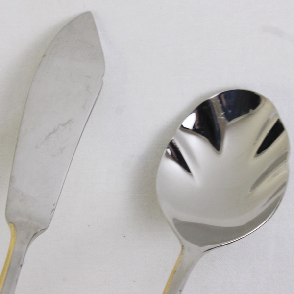 Lot of 2 Retroneu Stephanie Gold Accent 18/8 Stainless Butter Knife Sugar Spoon