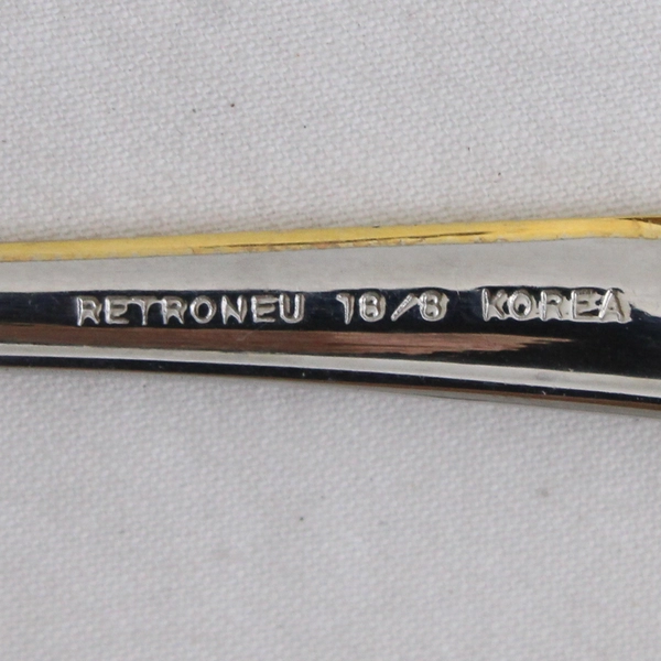 Lot of 2 Retroneu Stephanie Gold Accent 18/8 Stainless Butter Knife Sugar Spoon