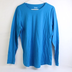 Hanes Blue-Green Long-Sleeve Crew Neck T-Shirt Women's Size Large
