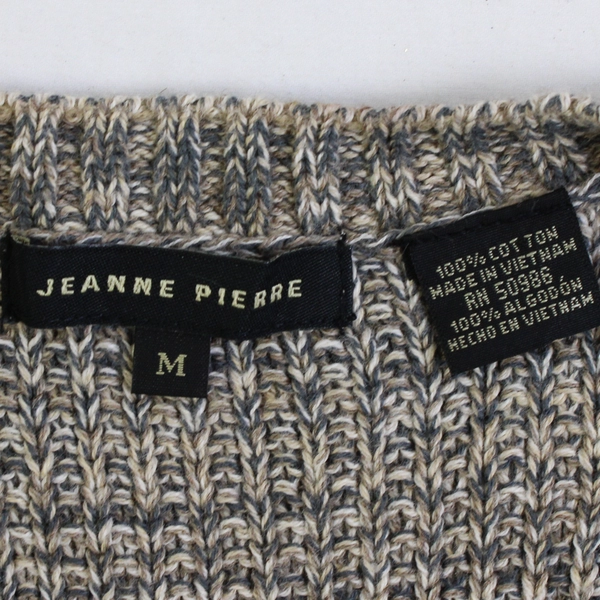 Jeanne Pierre Beige and Gray Marled Knit Cotton Sweater Women's Size Medium