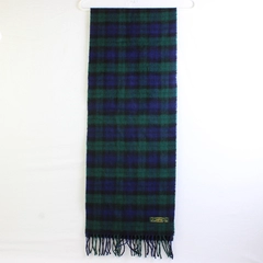 Vintage Foxford Green and Blue Plaid Lambswool Scarf with Fringe 12" x 62"