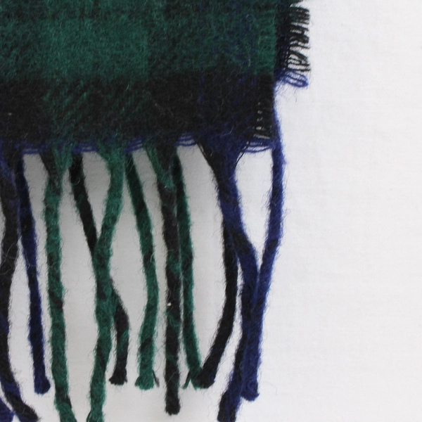 Vintage Foxford Green and Blue Plaid Lambswool Scarf with Fringe 12" x 62"