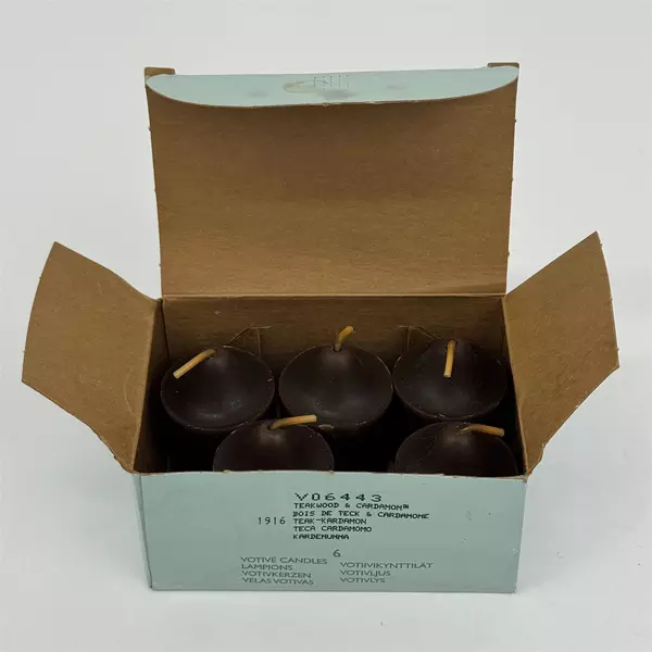 5 Party Lite Votive Candles Teakwood And Cardamon V06443 Original Worn Box