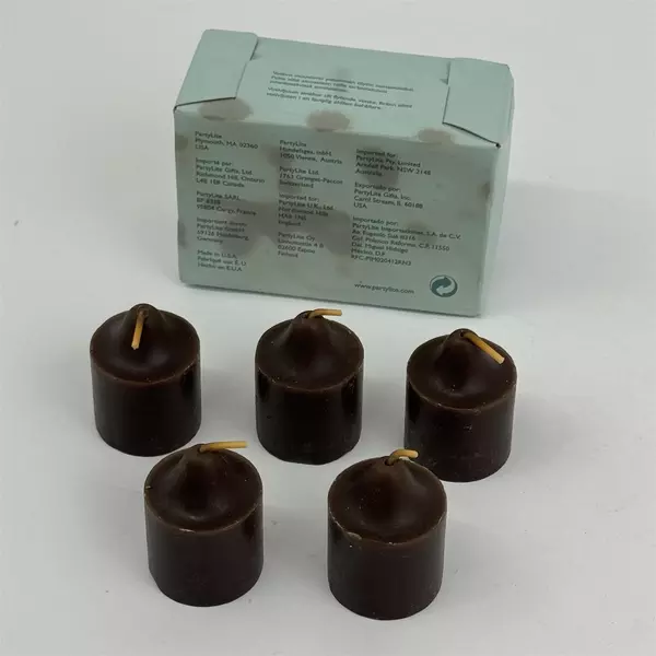 5 Party Lite Votive Candles Teakwood And Cardamon V06443 Original Worn Box