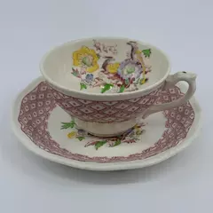 Somerset Burgundy Rose Bone China Tea Cup and Saucer