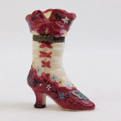 Unbranded Victorian Opera Boot Hinged Trinket Box Pink and White Florals