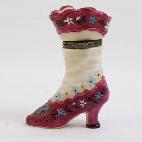 Unbranded Victorian Opera Boot Hinged Trinket Box Pink and White Florals