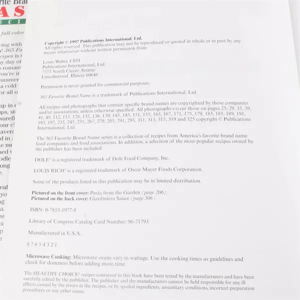 Cook Book 365 Favorite Brand Name Pasta Recipes Hardcover Cookbook 1997