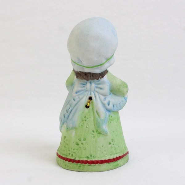 Vtg 1979 Jasco Bisque Porcelain Girl Bell Blue Bonnet Green Dress 
