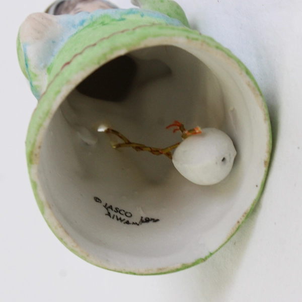 Vtg 1979 Jasco Bisque Porcelain Girl Bell Blue Bonnet Green Dress 