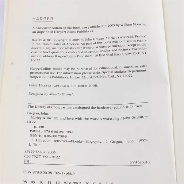 Marley & Me Life and Love with the World's Worst Dog by John Grogan PB 2005