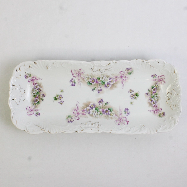 Unbranded White Porcelain with Florals and Bows Celery Dish