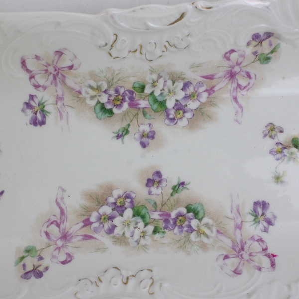 Unbranded White Porcelain with Florals and Bows Celery Dish