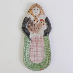 Italics ARS Italy Vintage Woman and Chicken Spoon Rest Hand Painted 8.5"