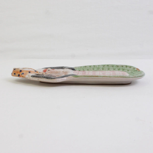 Italics ARS Italy Vintage Woman and Chicken Spoon Rest Hand Painted 8.5"