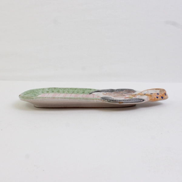 Italics ARS Italy Vintage Woman and Chicken Spoon Rest Hand Painted 8.5"