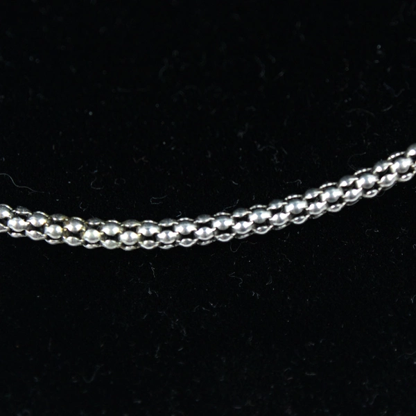 Silver Popcorn Designer Necklace 29.5” With 2” Extender Double Link Mesh Chain