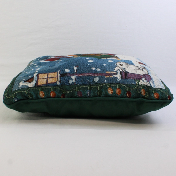 Tapestry-Style Christmas Snowman Decorative Throw Pillow 15" x 15"