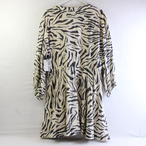 NWT Nine West Cream and Gray Zebra Print Dress Women's Large FLAWED