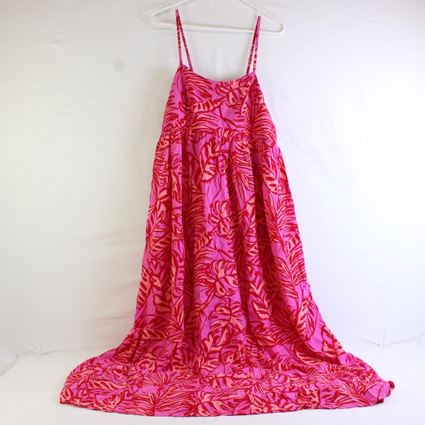 NWT Goa Beachwear by Japna Pink & Red Tropical Leaf Print Sundress Women's Large