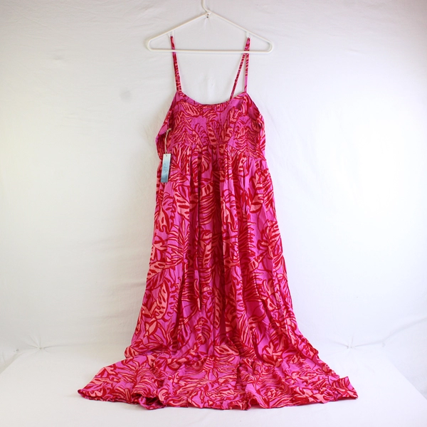 NWT Goa Beachwear by Japna Pink & Red Tropical Leaf Print Sundress Women's Large
