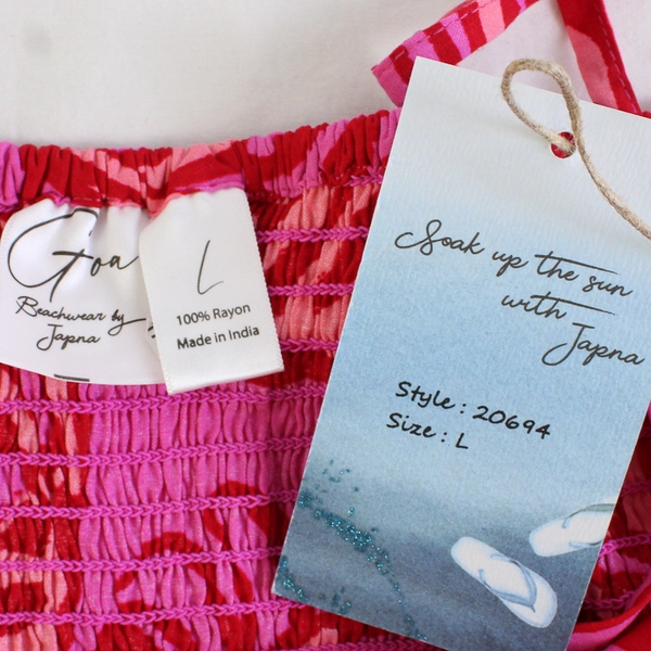 NWT Goa Beachwear by Japna Pink & Red Tropical Leaf Print Sundress Women's Large