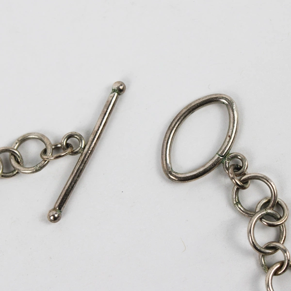 Hand-Blown Art Glass Plastic Beaded Silver-Tone Chain Necklace Toggle Clasp 15"