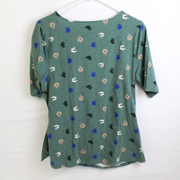 Lands' End Floral Pattern Green Side-Tie T-Shirt Women's Medium