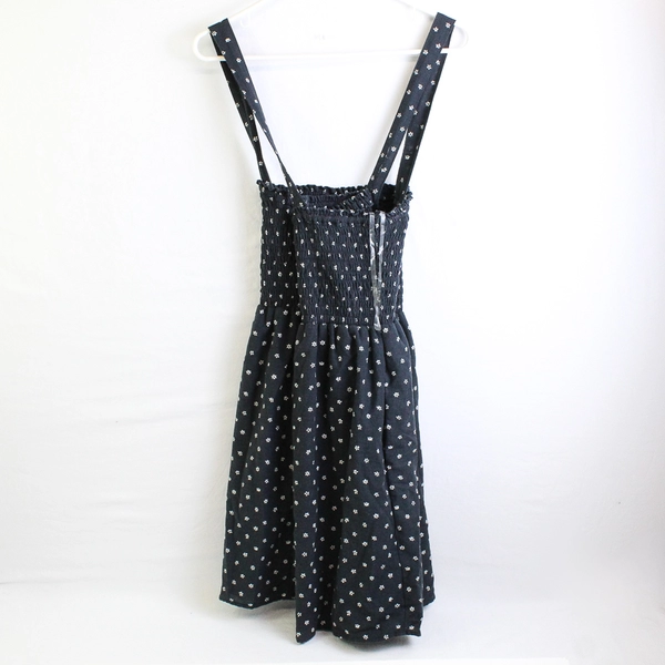 NWT American Eagle White Floral Pattern Black Smocked Dress Women's L Tall