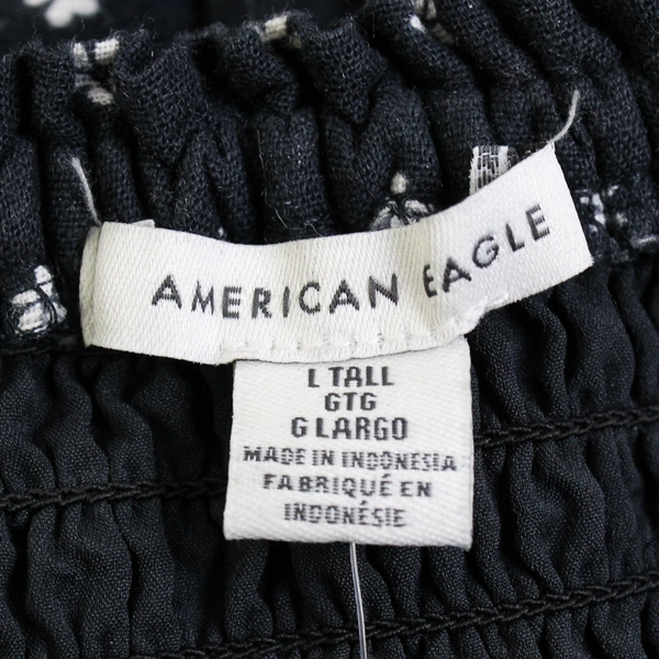 NWT American Eagle White Floral Pattern Black Smocked Dress Women's L Tall