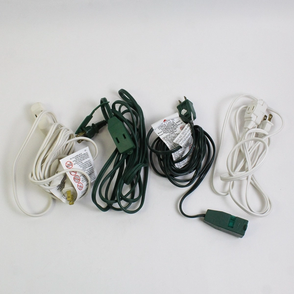 Lot of 4 White and Green 3-Outlet Extension Cords 6 ft