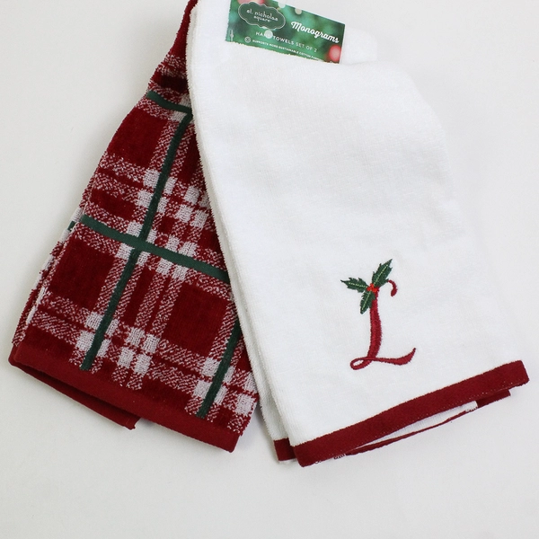 St. Nicholas Square 2 Bath Hand Towels 16"x25" Solid Plaid