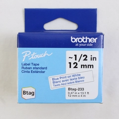 Brother Btag Blue Print White Label Tape 0.47in X 13.1Ft Compatible With P Touch