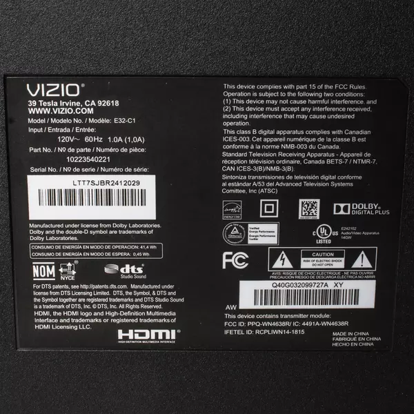 VIZIO E32H-C1 32" LED Smart TV Monitor Tested 