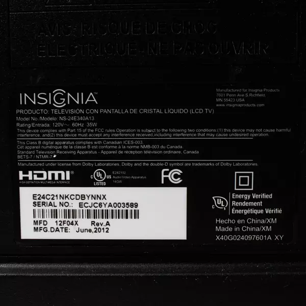 Insignia 24" LED TV 1080p Full HD 60Hz Flat Screen HDTV