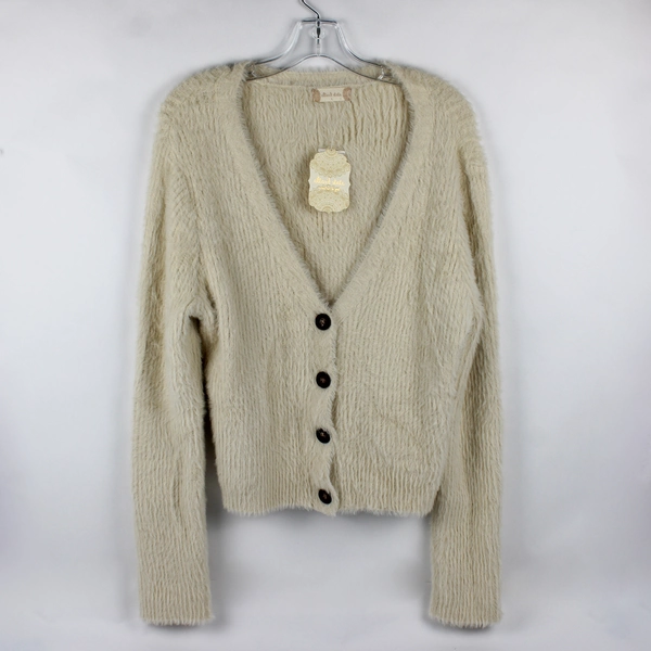 NWT Altar’d State Women's L Cream Fuzzy Ribbed Cardigan Sweater