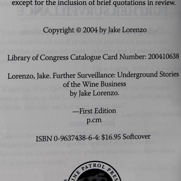 Further Surveillance Underground Stories Of The Wine Business  2004 PB 1st Ed