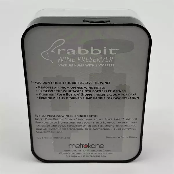 Metrokane Rabbit Wine Preserver Vacuum Pump with 2 Stoppers Open Box