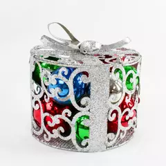 Christmas Decorative Scroll Work Box with Ornamental Bulbs Holiday Decor